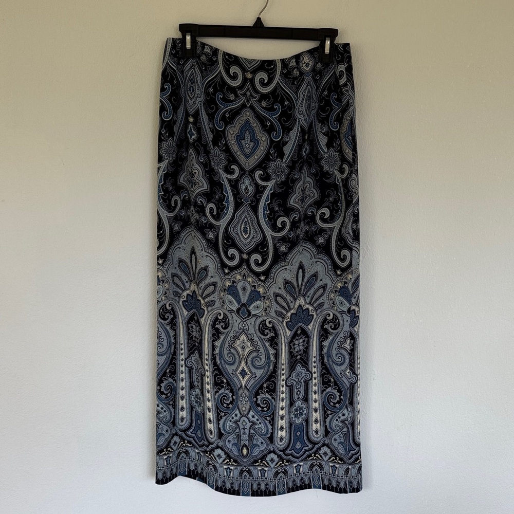 Vintage Talbots Pure Silk blue paisley print midi length skirt size 6 - Picture 2 of 13